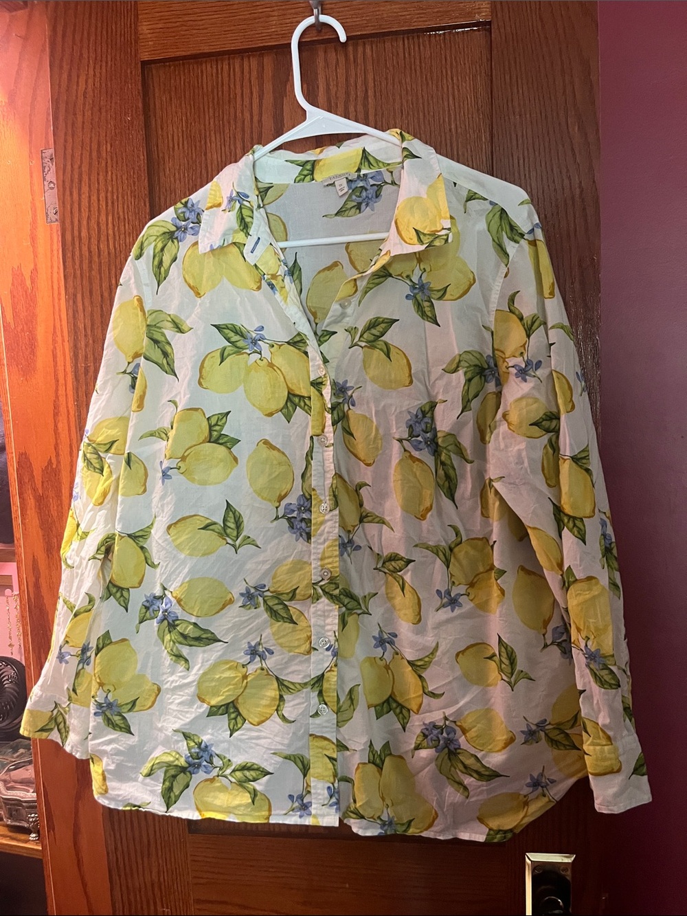 Talbots White Lemon Print Button-Up Blouse